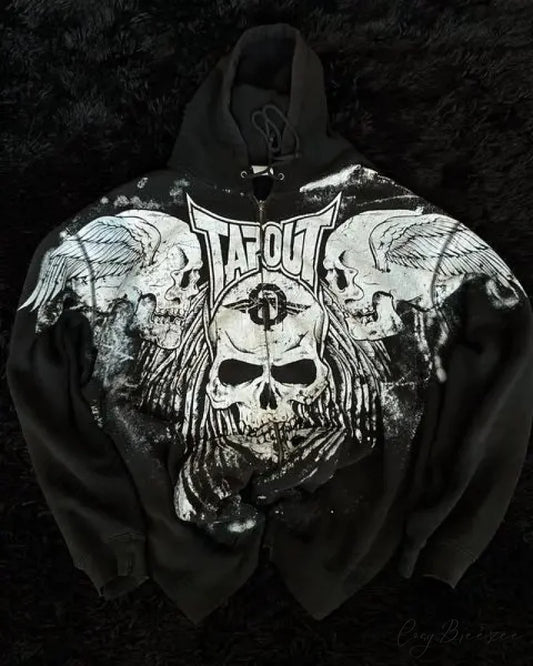 Skull Retro Zipper Hoodie hoodies-241228