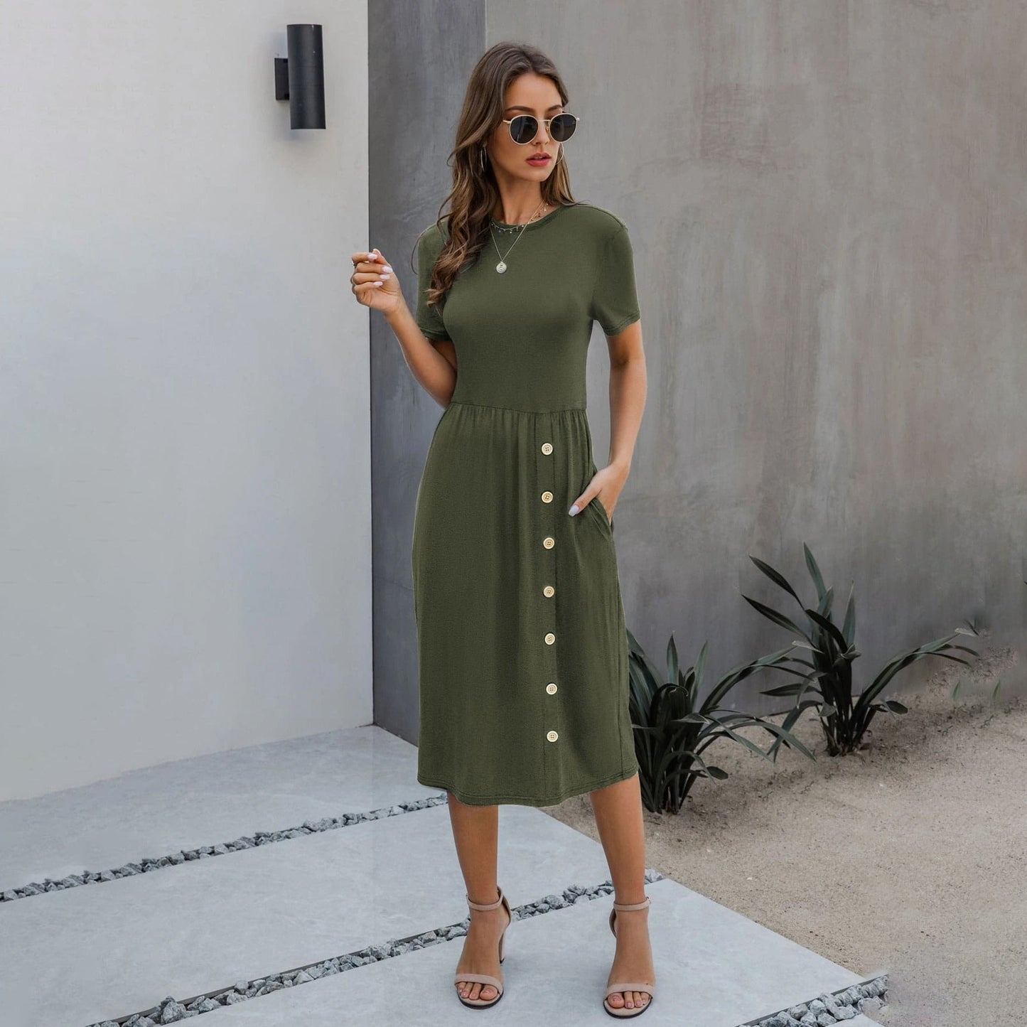 Slant Pocket Button Dress