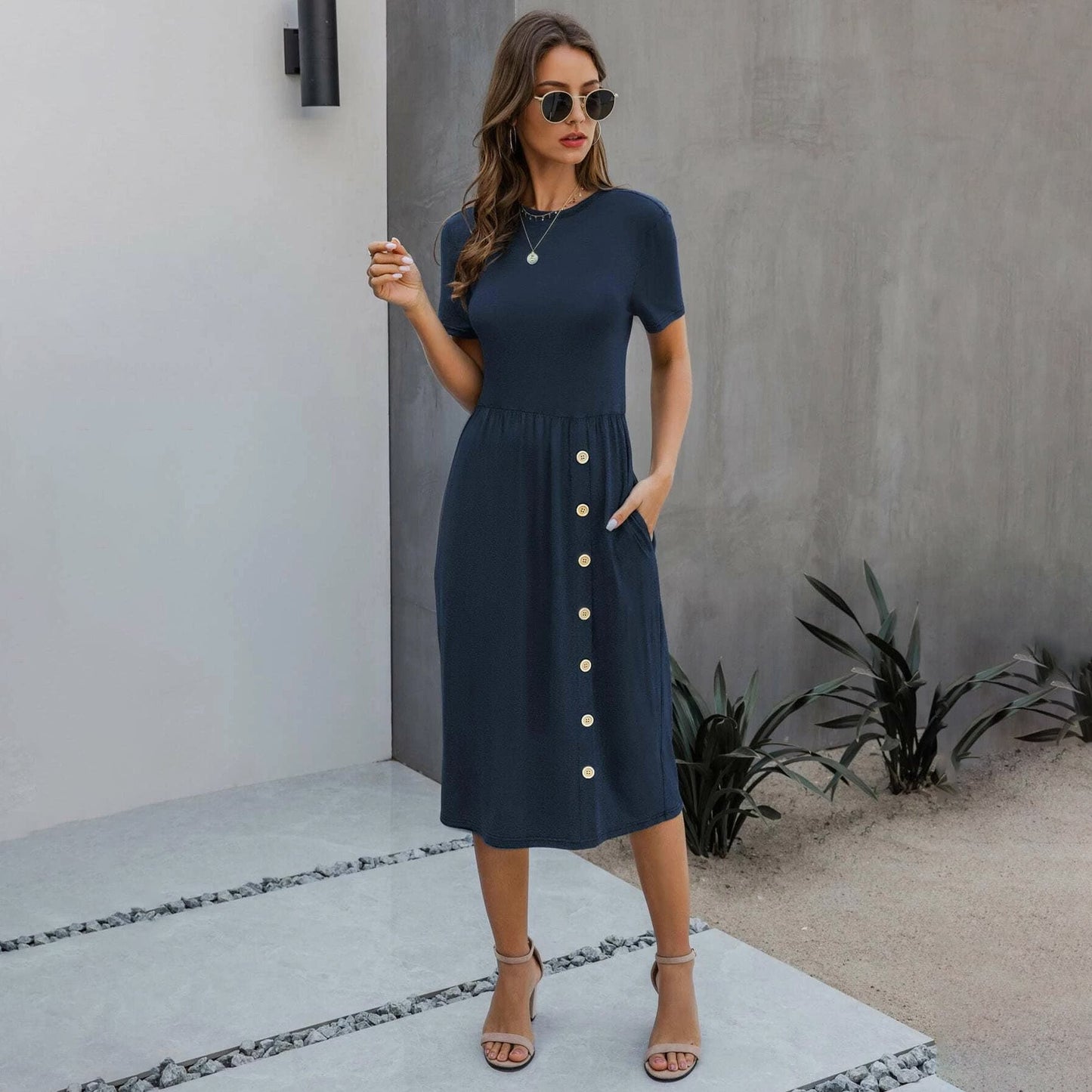 Slant Pocket Button Dress