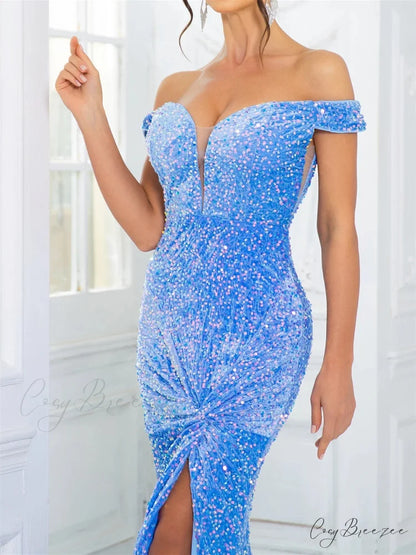 Slash Neck Sequin Party Dress