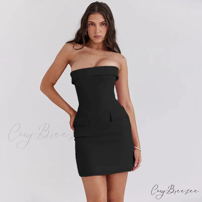 Slash Neck Slim Bodycon Vacation Dress Black / S vacationdress-250223