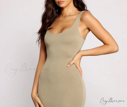 Slay Every Day Basic Graceful Scoop Neck Midi Dress