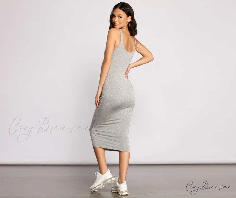 Slay Every Day Basic Graceful Scoop Neck Midi Dress