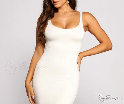 Slay Every Day Basic Graceful Scoop Neck Midi Dress