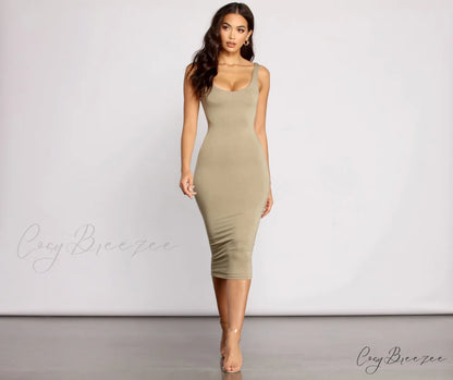 Slay Every Day Basic Graceful Scoop Neck Midi Dress SAGE / XS