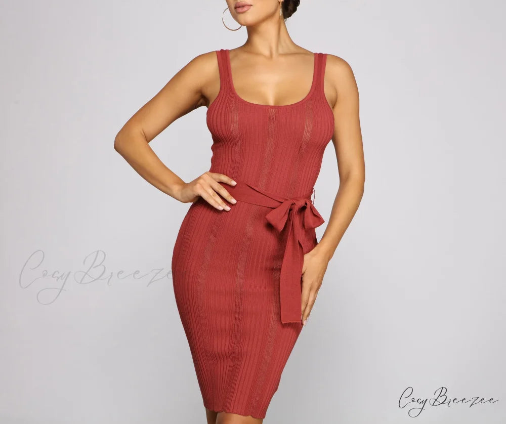 Slay In Style Ribbed Graceful Scoop Neck Midi Dress