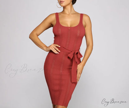 Slay In Style Ribbed Graceful Scoop Neck Midi Dress