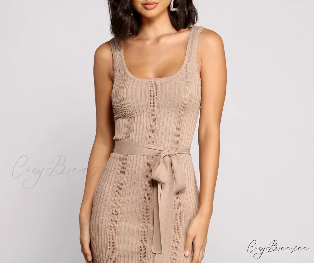 Slay In Style Ribbed Graceful Scoop Neck Midi Dress