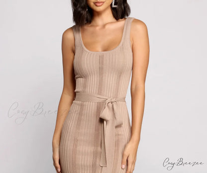 Slay In Style Ribbed Graceful Scoop Neck Midi Dress