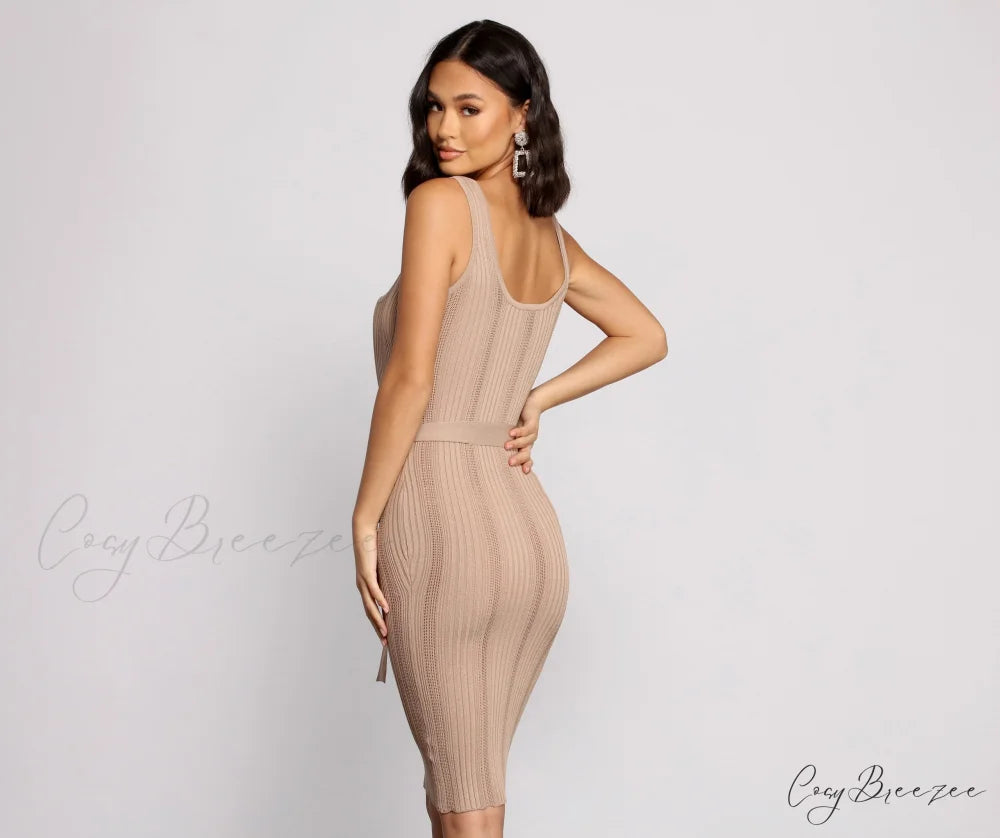 Slay In Style Ribbed Graceful Scoop Neck Midi Dress