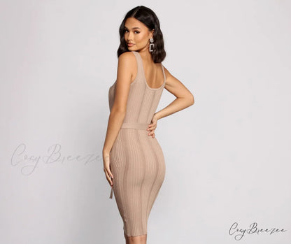 Slay In Style Ribbed Graceful Scoop Neck Midi Dress