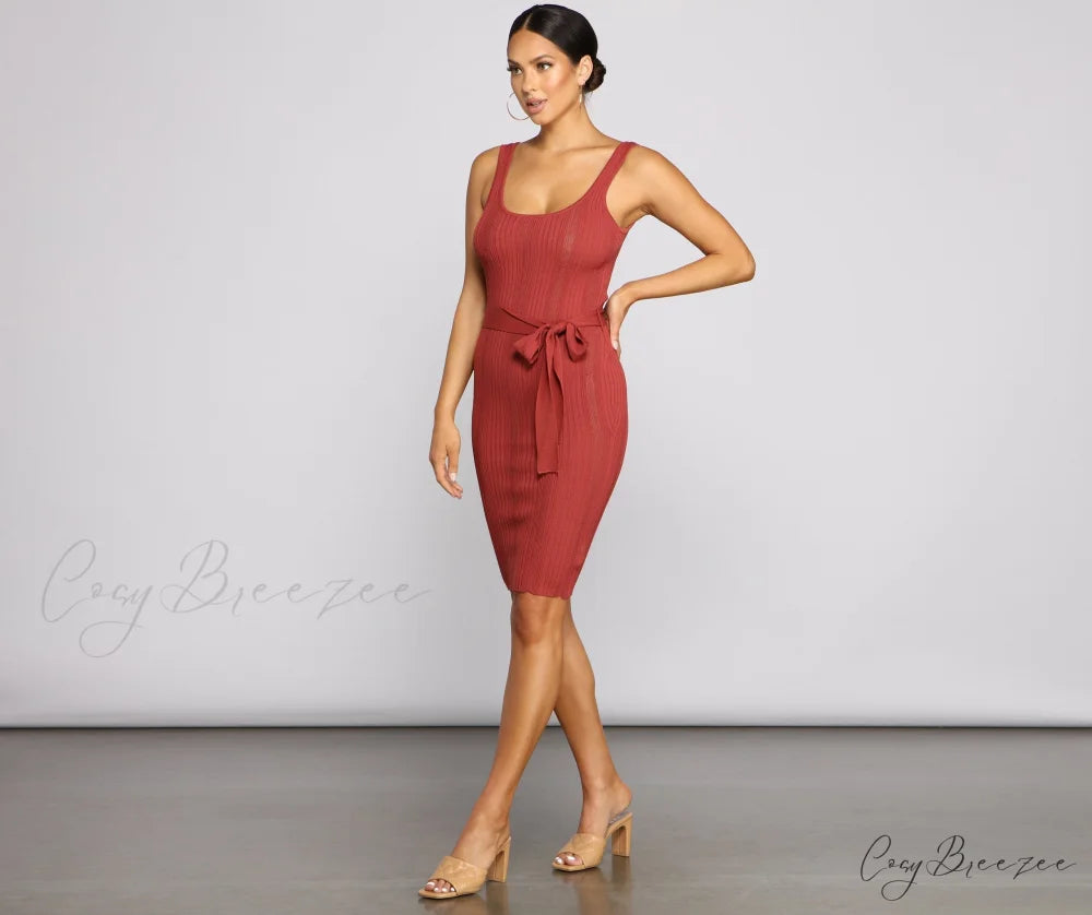 Slay In Style Ribbed Graceful Scoop Neck Midi Dress