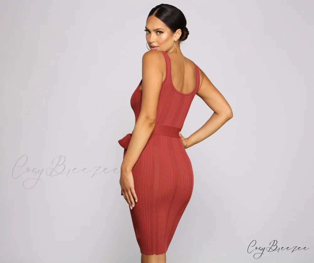 Slay In Style Ribbed Graceful Scoop Neck Midi Dress