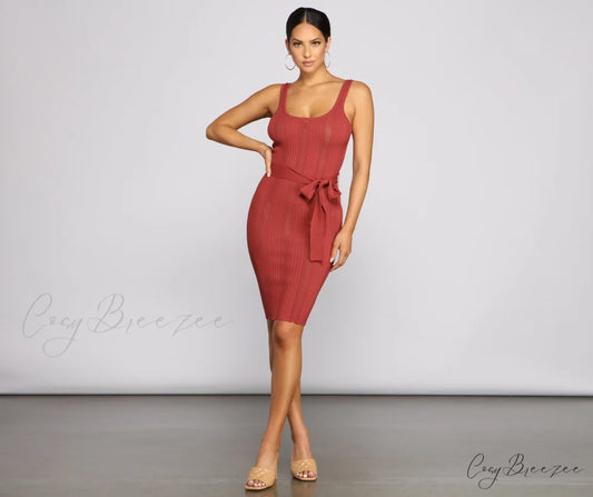 Slay In Style Ribbed Graceful Scoop Neck Midi Dress LIGHT MARSALA / XS