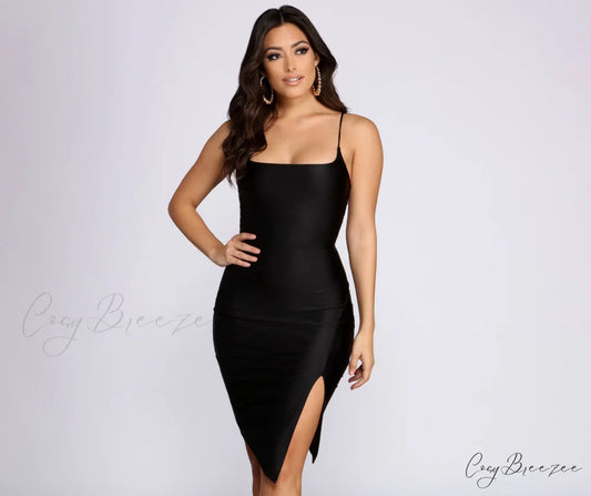 Sleek And Chic Stunner Graceful Lace Up Back Dress BLACK / XS
