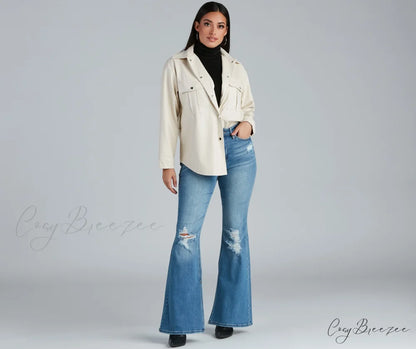 Sleek Trends Faux Leather Tie-Waist Shirt Jacket