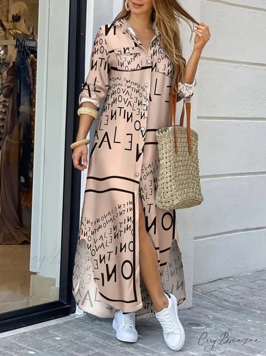 Sleeve Gown Blouse Loose Letter - Design Long Fit S / Champagne