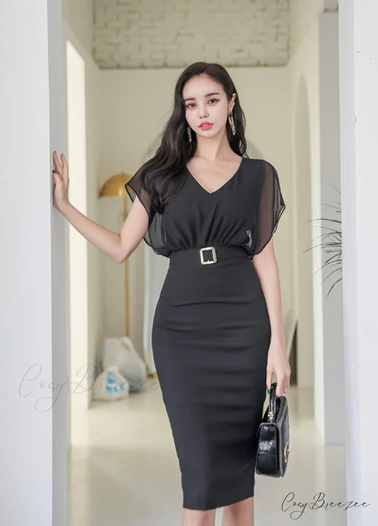 Sleeve Slim Fit Dress S / BLACK