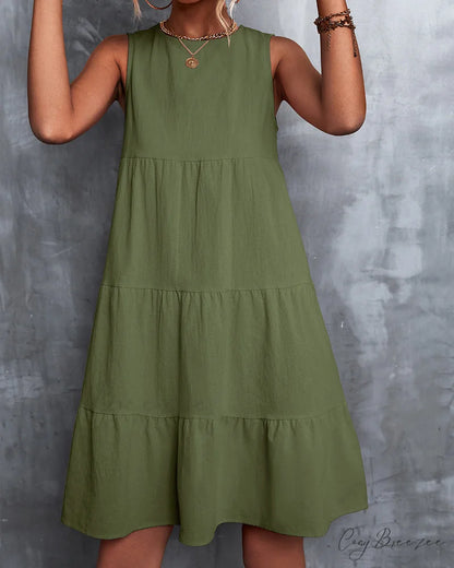 Sleeveless A-Line Dress in Solid Color Army green / S