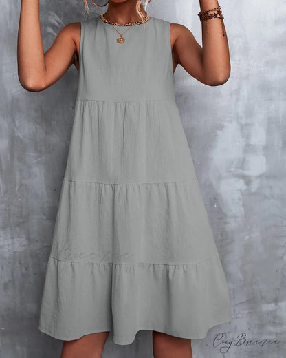 Sleeveless A-Line Dress in Solid Color Gray / S