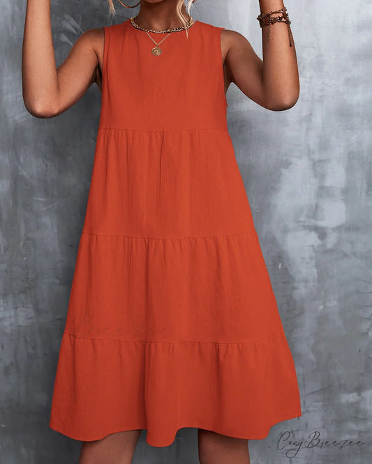 Sleeveless A-Line Dress in Solid Color Orange / S