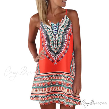 Sleeveless A Line Mini Dress for Women Orange / S