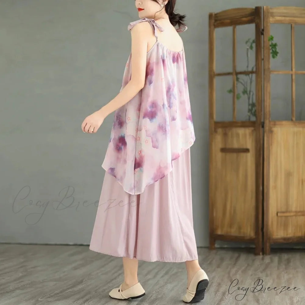 Sleeveless Asymmetrical Spaghetti Strap Thin Boho Dress