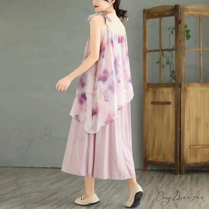 Sleeveless Asymmetrical Spaghetti Strap Thin Boho Dress