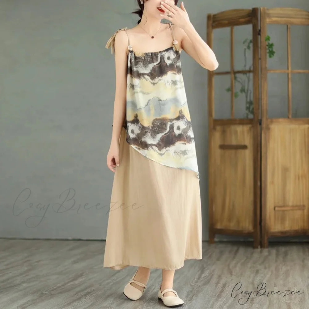 Sleeveless Asymmetrical Spaghetti Strap Thin Boho Dress