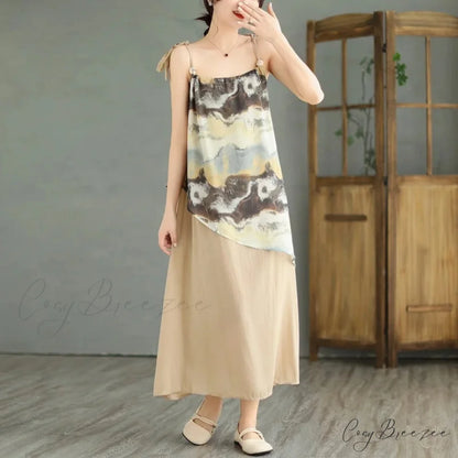 Sleeveless Asymmetrical Spaghetti Strap Thin Boho Dress