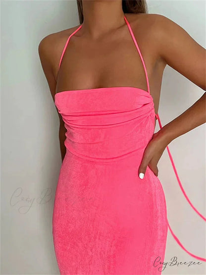 Sleeveless Backless Drawstring Hollow Out Sexy Split Summer Women Party Y2K Beach Vestidos