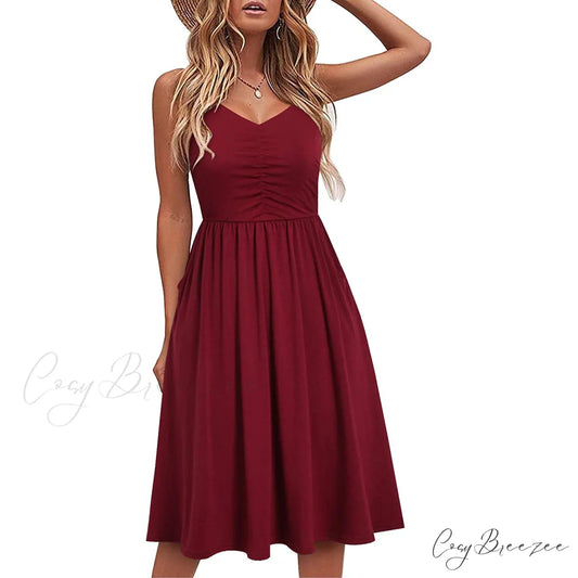 Sleeveless Cotton Summer Beach Dress for Women Burgundy / S