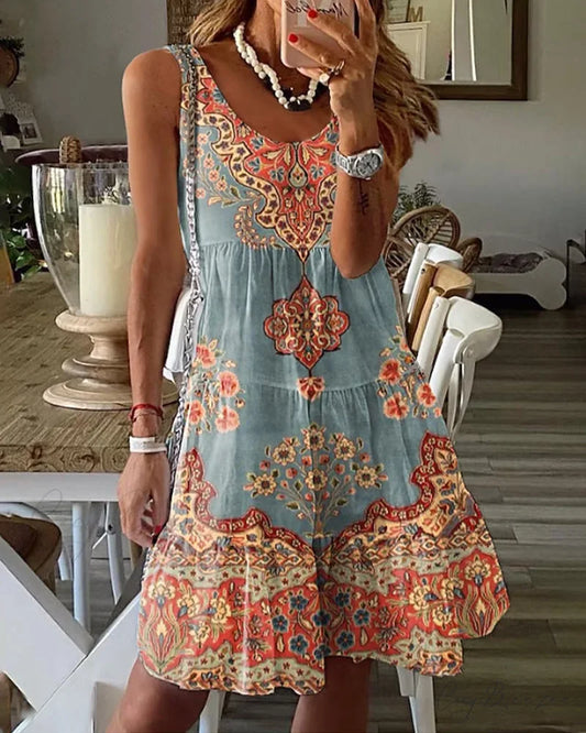 Sleeveless dress with floral print Multicolored / S