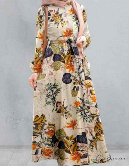 Sleeveless Floral Midi Dress with Drawstring S / BLACK