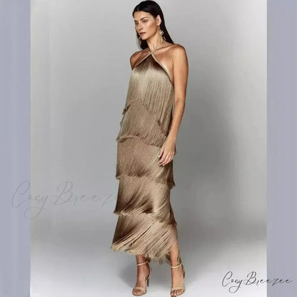 Sleeveless Halter Split Party Dress