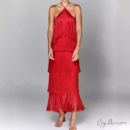 Sleeveless Halter Split Party Dress