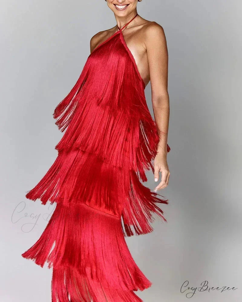 Sleeveless Halter Split Party Dress Red / S