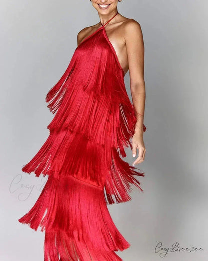 Sleeveless Halter Split Party Dress Red / S