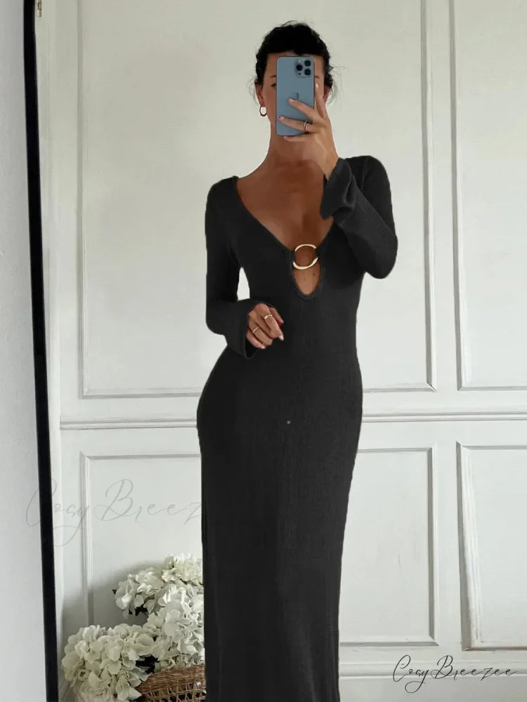 Sleeveless Knitted Tank Maxi Dress Black / S
