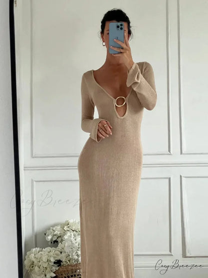 Sleeveless Knitted Tank Maxi Dress Khaki / S