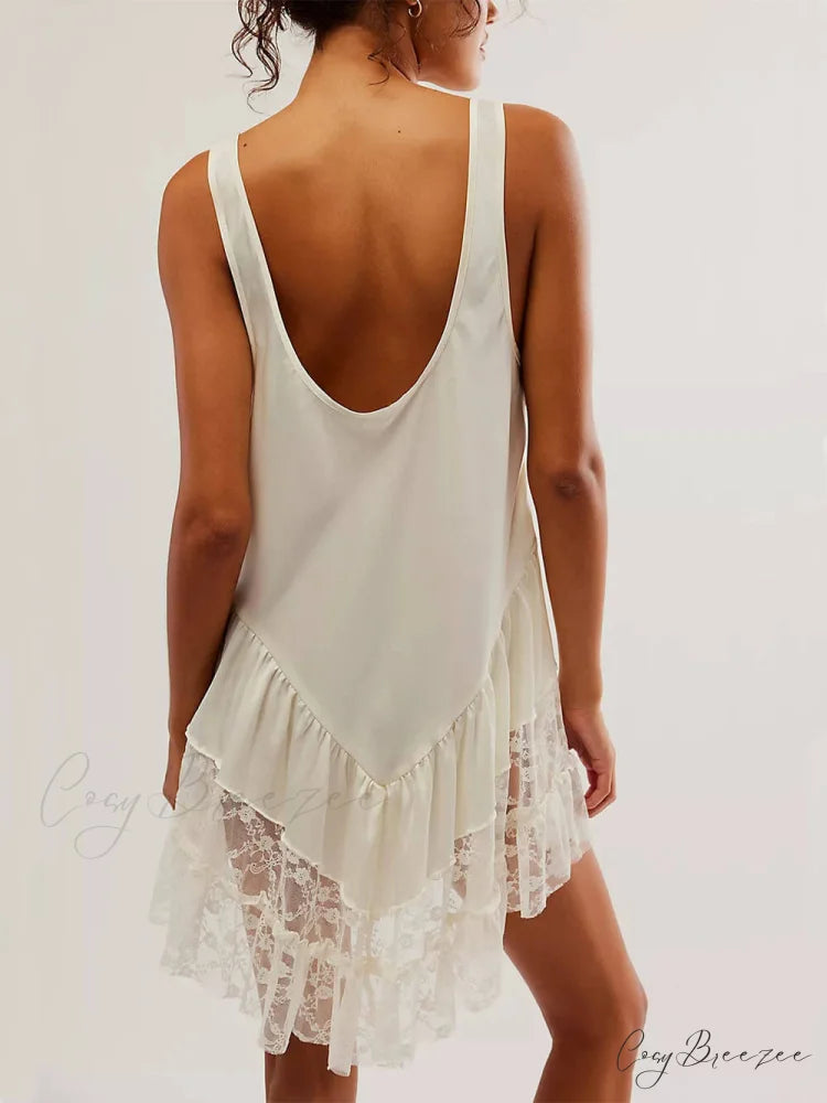 Sleeveless Lace Stylish Panel Mini Dress