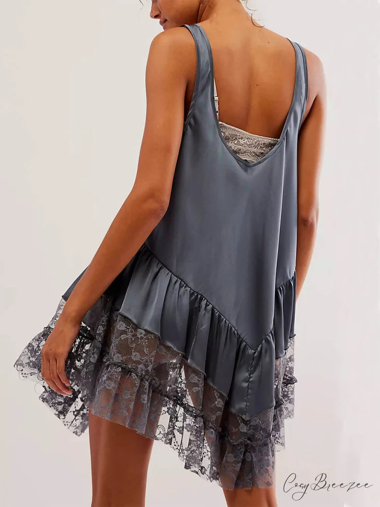 Sleeveless Lace Stylish Panel Mini Dress