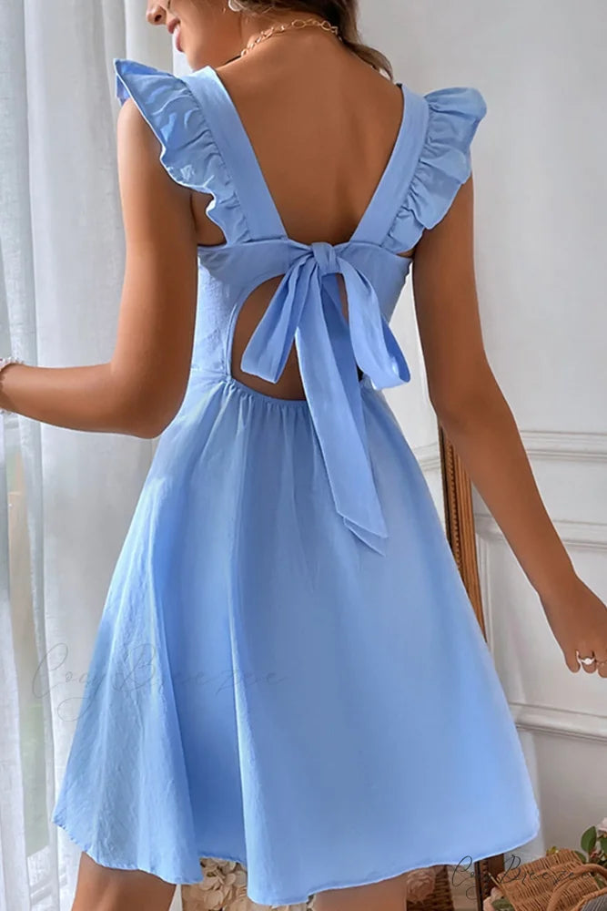 Sleeveless Mini Dress with Ruffle Detail and Tie-back Sky Blue / M