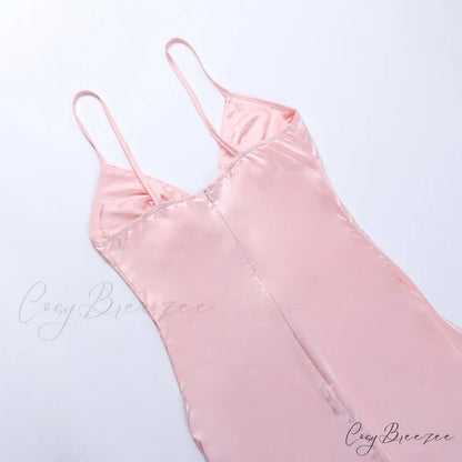 Sleeveless Mini Spaghetti Party Deep Strap V Club Warm-Season Gown Robe Backless Women Satin Neck Vestido