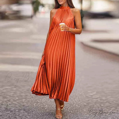 Sleeveless Party Spring/Summer Lady Dresses Fashion Elegant Casual Bohemian Loose Coastal Folded O Neck Women Gown Long