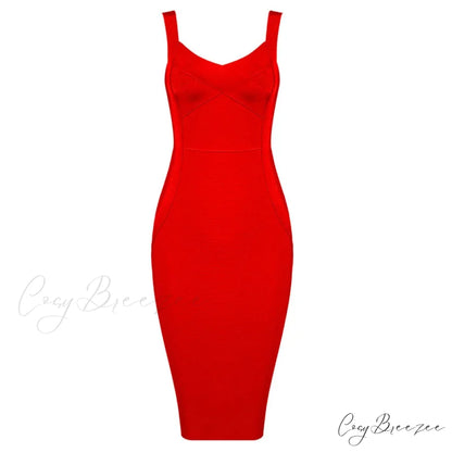 Sleeveless Rayon Bodycon Party Dress Red / S