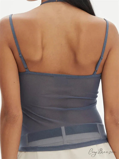 Sleeveless Strap Patchwork Mesh Tank Crop Top croptop-250126