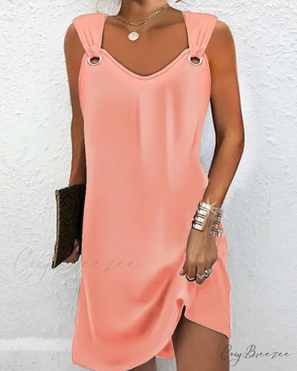 Sleeveless Tank Dress in Solid Color Pink / S