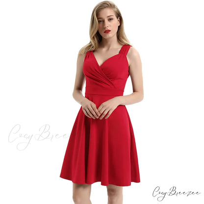 Sleeveless Wrap V-Neck A-line Bridesmaid Cocktail Party Dress for Women