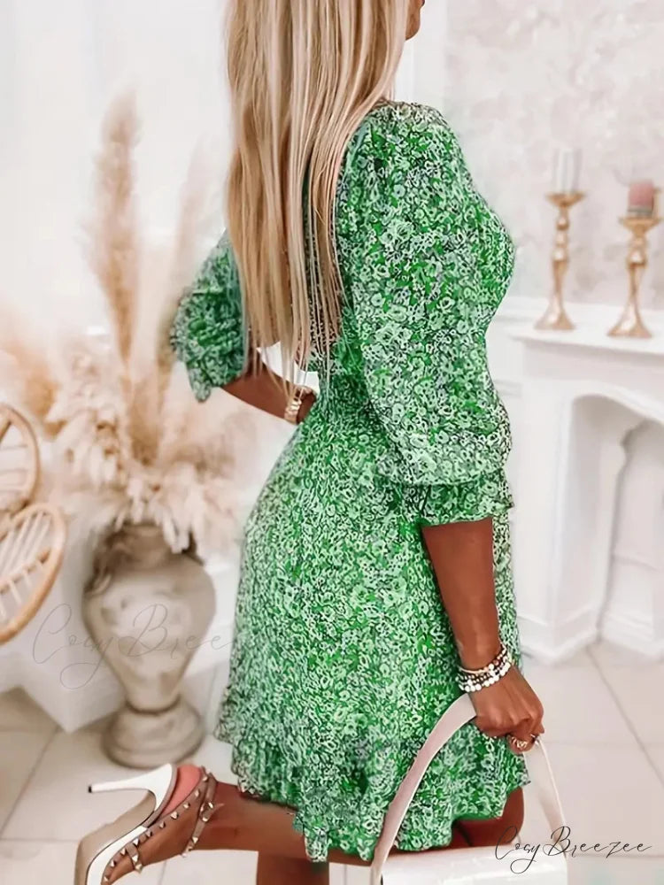 Sleeves with Gown Green and Puff Flowered Bohemian Print S / Green